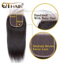 QTHAIR 12A Grade Brazilian Straight Human Hair Bundles with Closure(14" 16" 16"+12"Free Part Lace Closure,Natural Black) 100% Unprocessed Brazilian Virgin Hair Extensions for Black Women QTHAIR Store