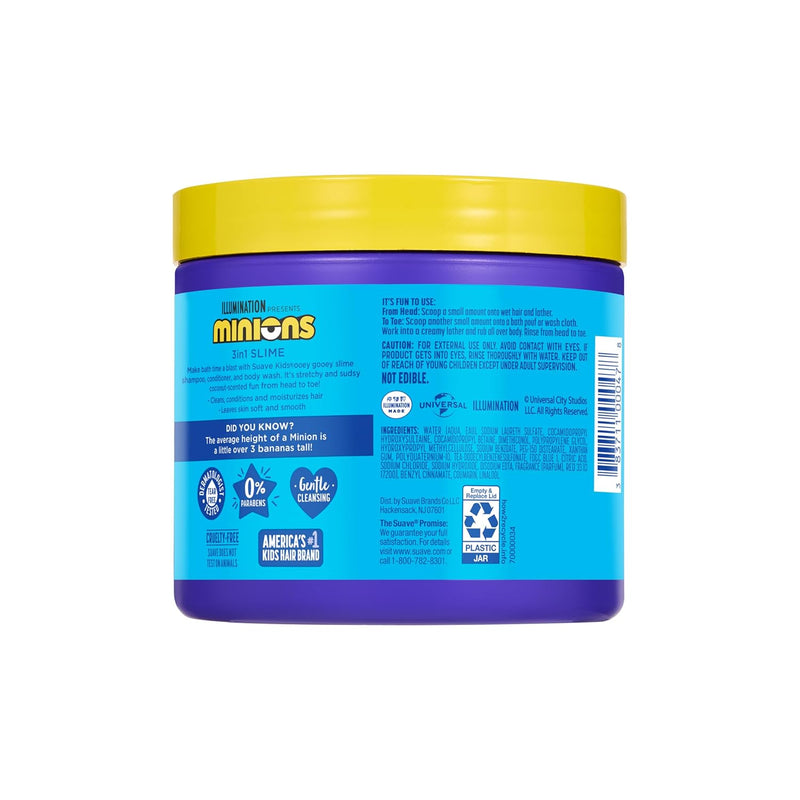 Suave Kids Minions Coco-Craze Slime 3-In-1 Shampoo, Conditioner, and Body Wash, For Tear-Free and Gentle Cleansing, 13.5 oz, 4 Pack Infinity Warehouse