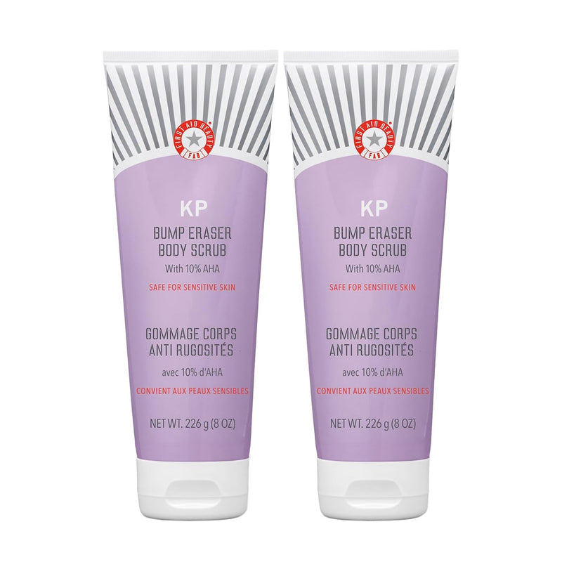 First Aid Beauty - KP Bump Eraser Body Scrub with 10% AHA, Keratosis Pilaris Skin Exfoliater with Glycolic and Lactic acids, Helps Reduce Chicken Skin Bumps, Safe for Sensitive Skin, 8 oz, 2ct Infinity Warehouse