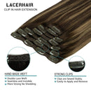 Lacer New Version Thick Hair Extensions Clip in Human Hair Silky Straight Dark Brown to Medium Brown Highlight Dark Brown R