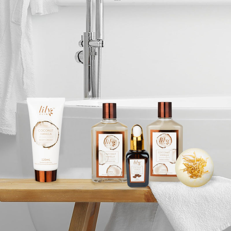 Bath and Body Gift Basket Set for Women - Coconut Vanilla Spa Gift Basket for Women 17-Piece Luxury Bath Gift Set with Shower Gel Self Care Pampering Gifts for Mothers Day, Christmas, Birthday Gifts Infinity Warehouse