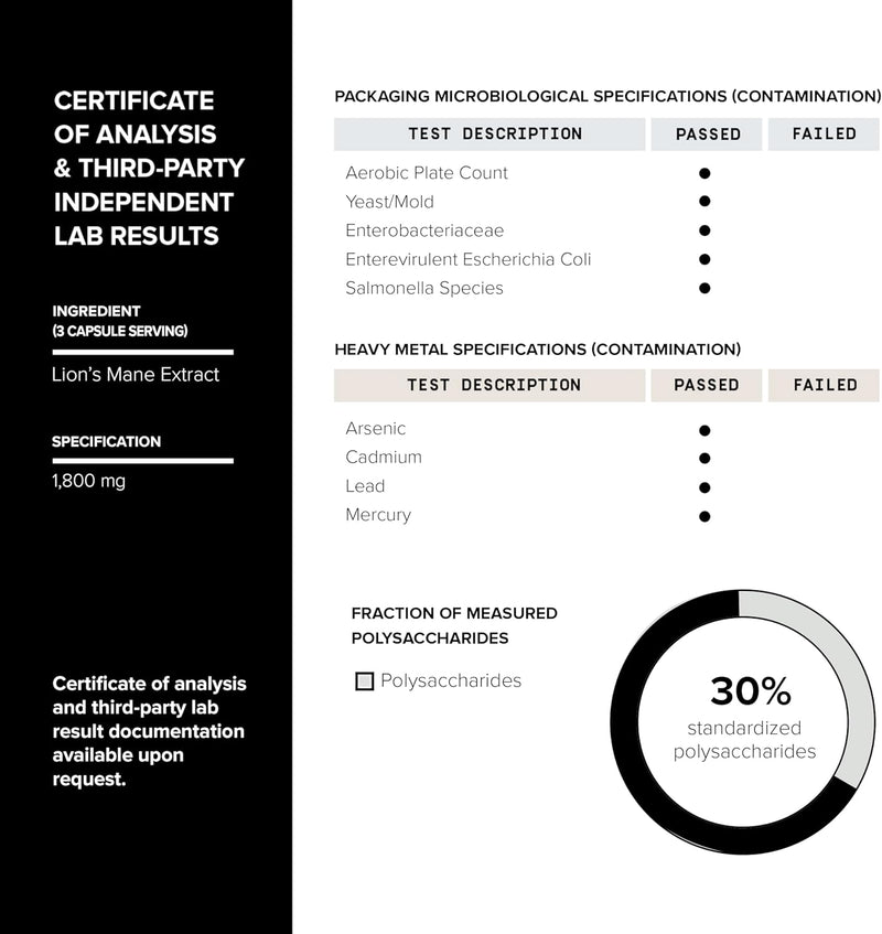 Lion’s Mane - Ultra High Potency 10:1 Extract with 30% Polysaccharides - Highly Concentrated & Bioactive - Third-Party Lab Tested - 120 Capsules Infinity Warehouse