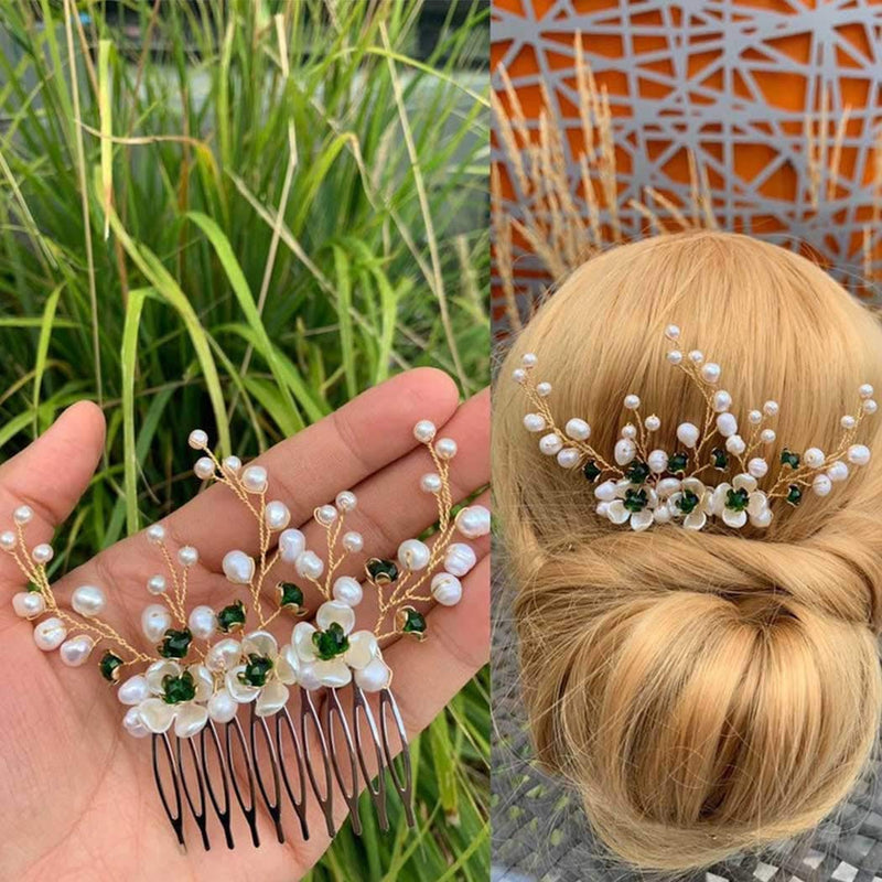 Yean Bride Flower Wedding Hair Comb Silver Bridal Hair Piece Pearl Hair Accessories for Women and Girls Yean