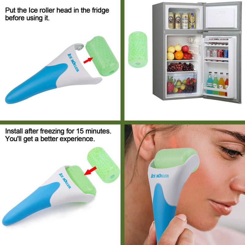 EAONE 4 in 1 Ice Roller Jade Roller Eyes Facial Massage Kits Cold Freezer Therapy Instant Pain Relief Wrinkle Preventing Coolers Skin Roller for Face & Eye Neck Massage Mother's Day Gift EAONE