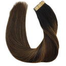DOORES 20pcs 50g Human Hair Extensions Tape in Remy Balayage Dark Brown to Chestnut Brown Natural Hair Extensions Tape in Hair Extensions Seamless Straight Real Hair Extensions 14 Inch DOORES