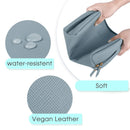 Large Vegan Leather Makeup Bag Zipper Pouch Travel Cosmetic Organizer for Women and Girls (Large, Greyish Blue) Narwey