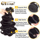 QTHAIR 12A Grade Brazilian Virgin Hair Body Wave 3 Bundles With Lace Closure Unprocessed Human Hair Extensions Weave Natural Black Color (12 14 14+10 Inch Closure, Middle Part) QTHAIR