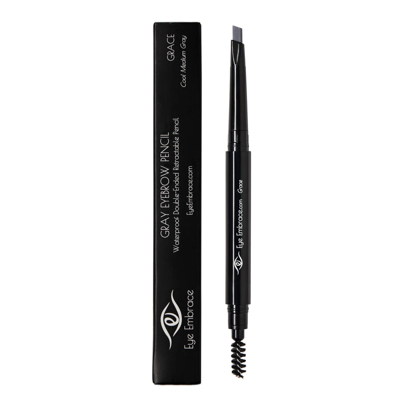 Eye Embrace Grace: Medium Gray Eyebrow Pencil – Waterproof, Double-Ended Automatic Angled Tip & Spoolie Brush, Cruelty-Free Eye Embrace