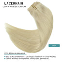 Lacer Hair Extensions Clip in Human Hair Light Platinum Blond