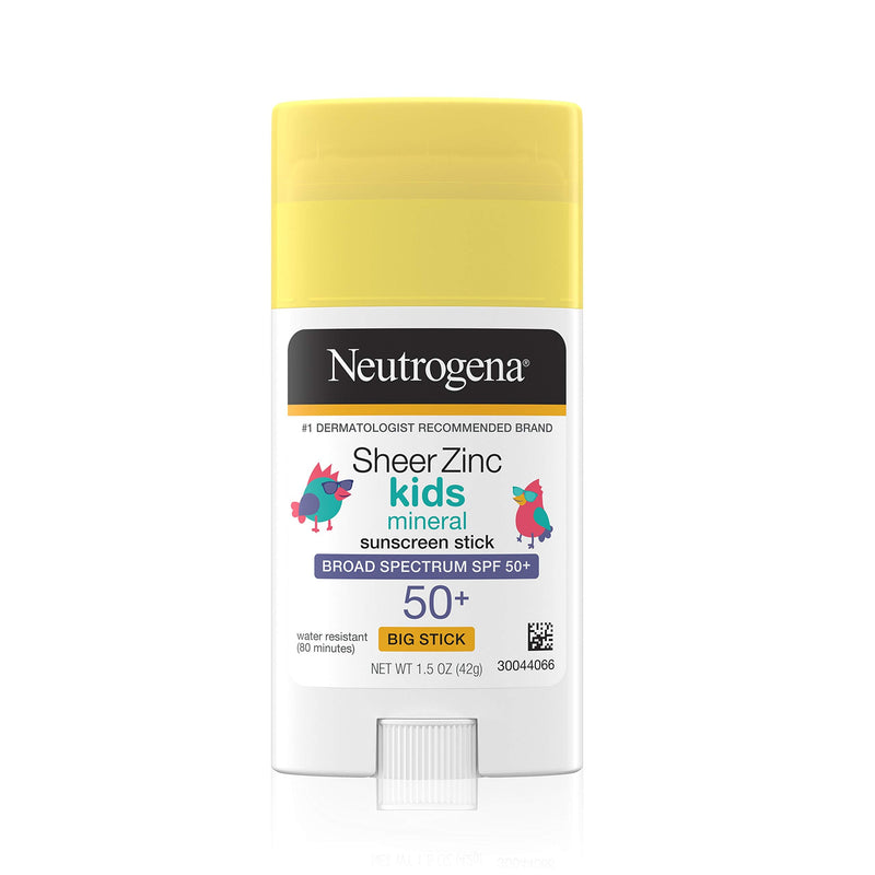 Neutrogena Sheer Zinc Oxide Kids Mineral Sunscreen Stick, Broad Spectrum SPF 50+ & UVA/UVB Protection & Water Resistant with Residue Free, No Mess Application/Oil/Paraben/Fragrance, 1.5 Oz Neutrogena