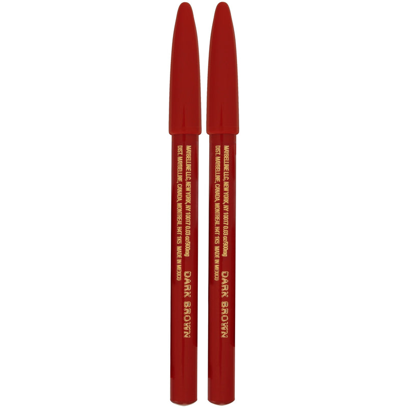 Maybelline New York Makeup Expert Wear Twin Eyebrow Pencils and Eyeliner Pencils, Dark Brown Shade, 0.06 Ounce, 2 Count (Pack of 1) Maybelline New York