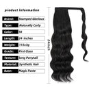 Stamped Glorious 24 Inch Long Body Wave Ponytail hair Extension Synthetic Heat Resistant Wrap Around Drawstring Curly Wavy Ponytail Hairpieces for Women(24 Inch, 1B) Stamped Glorious