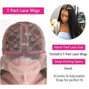 Beauty Forever T-Part Lace Front Wig Brazilian Virgin Human Hair Wig，Hand Tied Pre-plucked Straight T-Shape Lace Part Wig 150% Density Natural Color Middle Part Beauty Forever Store