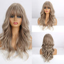 Esmee Blonde Ash Gray Long Wigs Heat Resistant Synthetic Cosplay Wavy Wigs with Bangs for Women Esmee