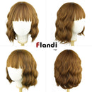 Flandi Short Bob Curly Wigs Synthetic Bob Wigs With Bangs Short Black Wigs for women Ocean Wave Wigs Shoulder Length Fiber Hair for Women (8/30