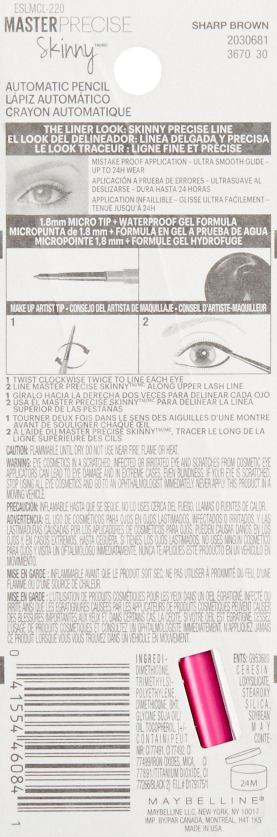 Maybelline New York Master Precise Skinny Gel Eyeliner Pencil, Sharp Brown, 0.0035 Ounce Maybelline New York