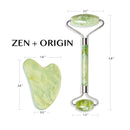 Jade Roller and Gua Sha Set - 100% Natural Jade Stone Face Roller, Dual Sided Massage Roller Stimulates Blood Flow, Relieves Stress, Reduces Signs of Aging, Travel Pouch Included, Gift Box ZEN + ORIGIN