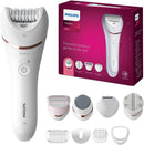 Philips Epilator Series 9000 - Cordless Wet and Dry Electric Epilator, Hair Removal for Legs, Body and Bikini, with ProGuide, 9 Accessories Including Pedicure Head, 60 min. Runtime, Model BRE728/00 Infinity Warehouse