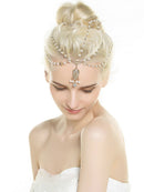 Aukmla White Indian Chain Hair Jewelry Boho Festival Egyptian Head Chain Pendant Headpiece Beads Gold bridal Hairstyle Pearls Christmas for Women and Girls Aukmla
