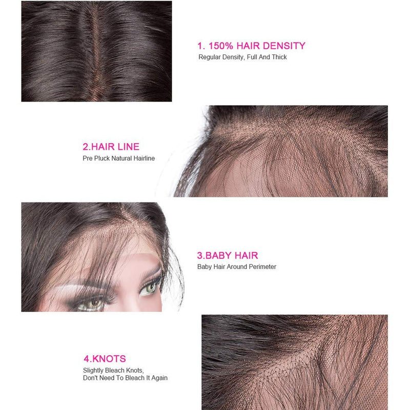 unique beauty Straight Lace Front Wigs Human Hair 9A Brazilian Virgin Human Hair 13x4 Lace Frontal Wigs Human Hair 150% Density Pre Plucked with Baby Hair For Black Women Natural Color (28 inch) Generic