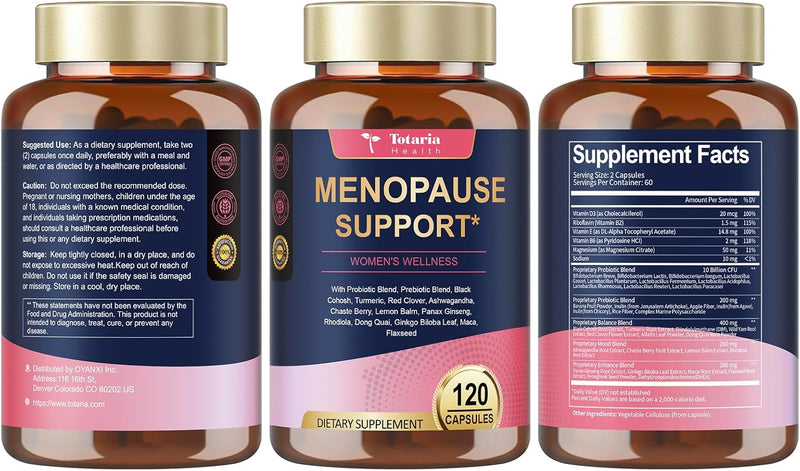 Complete Menopause Supplements for Women, 40-in-1 Hormone Balance for Women Night Sweats Relief*, Hot Flashes, w/Black Cohosh, Probiotics, DIM, Vitex, Dong Quai, Red Clover, 120 Capsules Infinity Warehouse