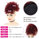 LEOSA Wig Afro Puff Drawstring Ponytail Bun with Bangs Heat Resistant Synthetic Short Kinky Curly Ponytail Updo Hair Extensions with Two Clips,Natural looking Curly Women Hairpieces (