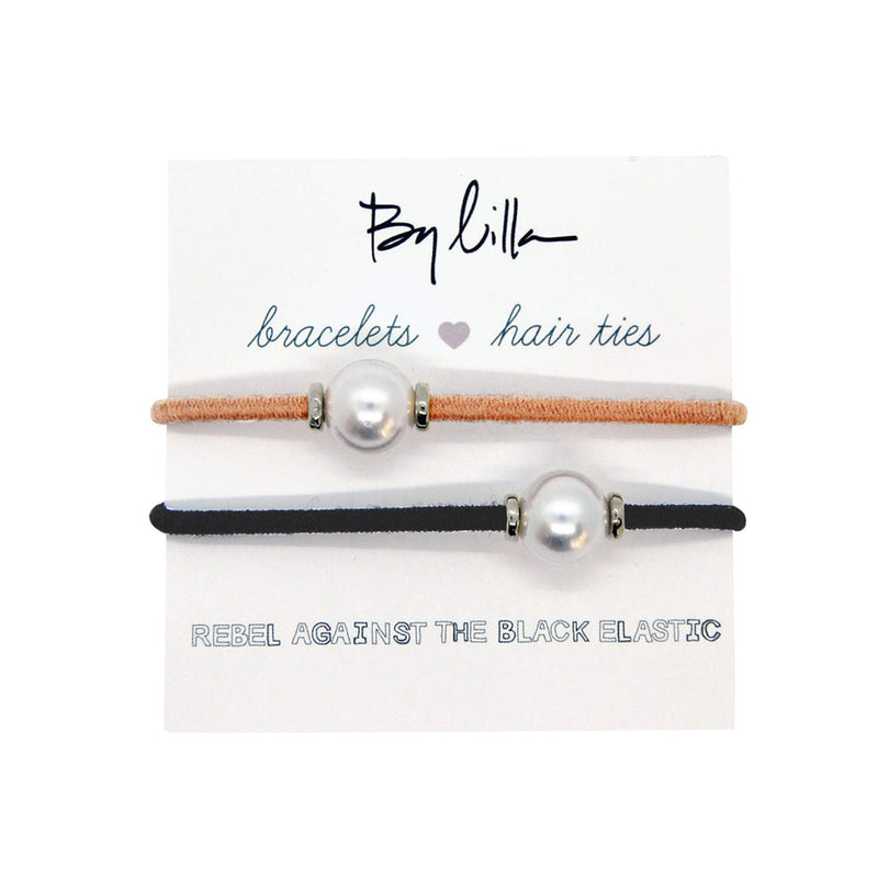 By Lilla Halo Elastic Hair Ties and Bracelets | Set of Two Hair Tie-Bracelets | Hair Accessories for Women | No Crease Hair Ties & Women’s Bracelets | Silver (Nectarine/Brown) By Lilla