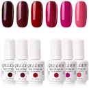 Gellen Gel Nail Polish Set - Glamour Reds Magenta Maroon Trend Nail Gel 6 Colors - Soak Off Gel Polish Nail Art Home Gel Manicure Kit Gellen