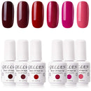 Gellen Gel Nail Polish Set - Glamour Reds Magenta Maroon Trend Nail Gel 6 Colors - Soak Off Gel Polish Nail Art Home Gel Manicure Kit GELLEN