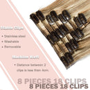 Hairro 100% Human Hair Clip in Extensions Thin 16 Inch Long Straight Highlight Golden Brown Mix Bleach Blonde Human Hair Clip on Hairpieces 65g Machine Weft 8pcs 18 Clips for Women 2 Tones