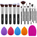 Syntus Makeup Brush Set 16 Makeup Brushes & 4 Blender Sponges & 1 Cleaning Pad Premium Synthetic Foundation Powder Kabuki Blush Concealer Eye Shadow Makeup Brush Kit, Black Silver Syntus Store