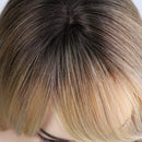 FORCUTEU Ombre Synthetic Wigs With Bangs For Women Blonde Long Wavye Wig Black To Blonde High Density Wigs Mixed Blonde Brown Natural Heat Resistant Fiber Wigs FORCUTEU