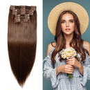 Double Weft 100% Remy Human Hair Clip in Extensions Full Head Thick Thickened Long Soft Straight 8pcs 18clips 20" / 20 inch 150g