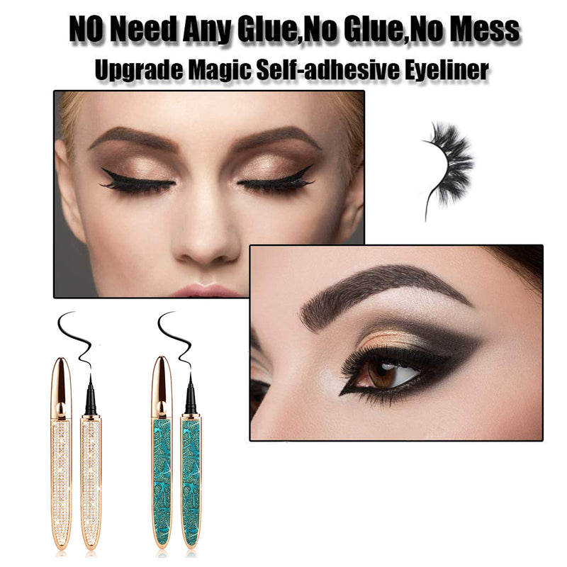 Coosa 2PCS Diamond Self-adhesive Eyeliner Pen Magnetic Eyeliner Kit Quick-Drying Waterproof Longlasting Liquid Eyeliner No Glue Needed (A) Coosa beauty