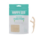 Natural Dental Floss Picks (200 Ct) - Vegan, Sustainable, Eco-Friendly Floss Sticks for Adults and Kids with Dental Pick - Plaque Remover for Teeth Cleaning - Tooth Picks Flossers HAPPY ECO