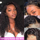 CYNOSURE 13x4 Lace Front Wigs Human Hair Pre Plucked 180% Density Brazilian Kinky Curly Lace Frontal Wig with Baby Hair 9A Natural Black Human Hair Wigs for Black Women(16, Curly Wigs) CYNOSURE