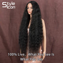 Style Icon 41" Long Wavy Synthetic Wigs Simulated Scalp Lace Front Wigs with Baby Hair Half Hand Tied 130% Density Wigs (1.5"4" Simulated Scalp, 1B) Style Icon Store