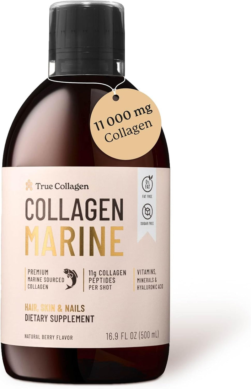 True Collagen Marine | 11,000 mg Hydrolyzed Collagen Liquid Supplement - 500 ml, 20 Day Supply | Hyaluronic Acid, Biotin and Vitamin C to Support Healthy Hair, Skin and Nails | Sugar-Free & Fat-Free Infinity Warehouse