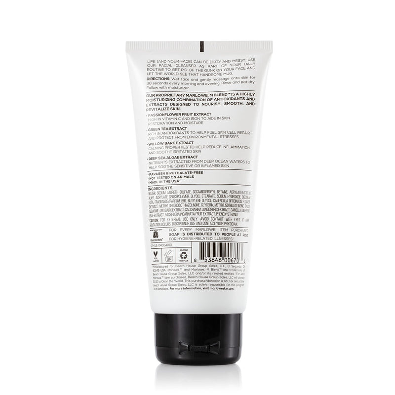 MARLOWE. No. 121 Facial Cleanser for Men 6oz | Daily Face Wash with Natural Extracts & Antioxidants | Soothes, Purifies, Refreshes | Thick Lather, No More Dry MARLOWE. M BLEND