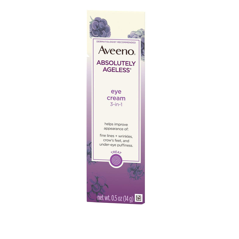 Aveeno Absolutely Ageless 3-in-1 Anti-Wrinkle Eye Cream for Fine Lines & Wrinkles, Crows Feet, & Under-Eye Puffiness, Antioxidant Blackberry Complex, Hypoallergenic, Non-Greasy, 0.5 oz Aveeno