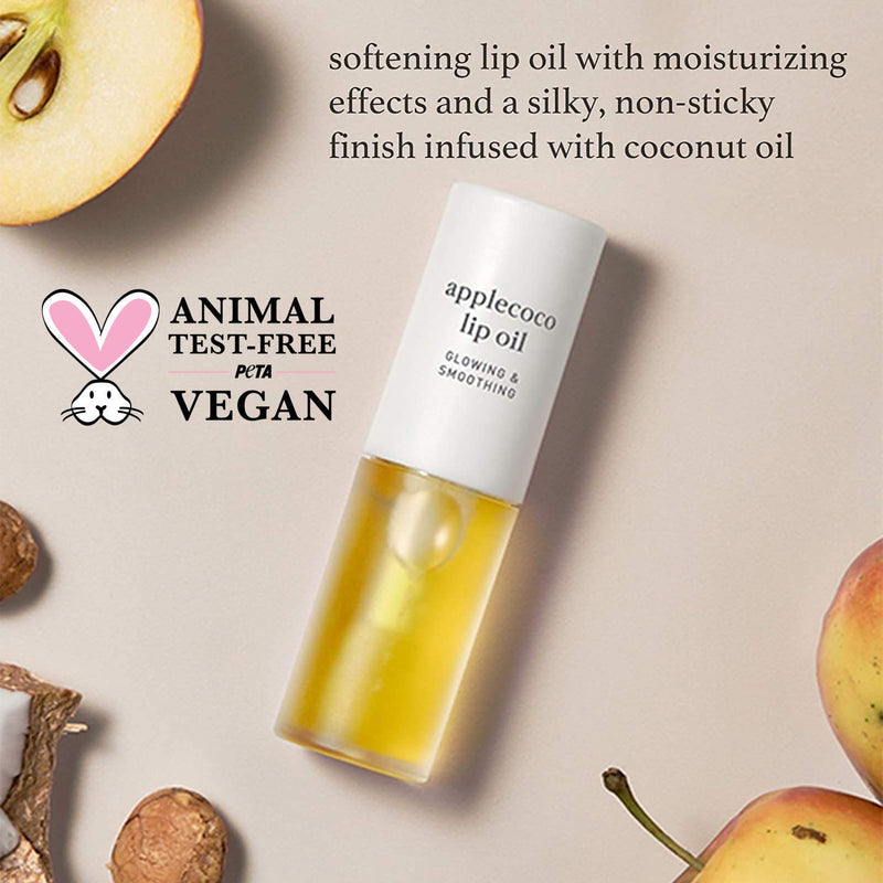 Nooni Korean Lip Oil - Applecoco | Moisturizing, Softening, and Smoothen Dry Lips with Coconut Oil, 0.12 Fl Oz NOONI