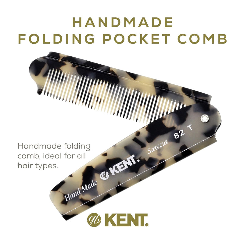 Kent 82T Handmade Folding Pocket Comb for Men, Fine Tooth Hair Comb Straightener for Everyday Grooming Styling Hair, Beard or Mustache, Use Dry or with Balms, Saw Cut Hand Polished, Made in England Infinity Warehouse