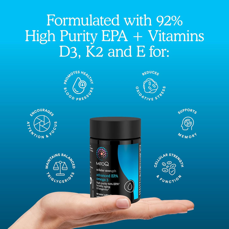 MitoQ Advanced EPA Omega-3 – High-Purity 800mg EPA Fish Oil Supplement | with Vitamin K2, D3, E | Cardiovascular, Brain, Cellular Support | No Fishy Aftertaste | 60 Softgels Infinity Warehouse