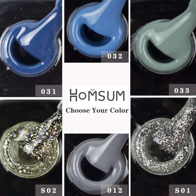 HOMSUM Gel Nail Polish Set, Navy Blue Silver Glitter Gel Nail Polish UV LED Soak Off with No Wipe Base and Glossy Top Coat, Nail Art Manicure Kit Gift Set 8ML HOMSUM
