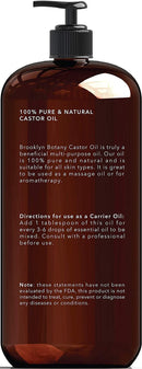 Brooklyn Botany Pure Castor Oil – 100% Pure and Cold Pressed Castor Oil for Hair Growth, Eyelashes and Eyebrows - Carrier Oil for Essential Oils, Aromatherapy and Massage – Therapeutic Grade -16 fl Oz Brooklyn Botany Store