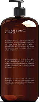 Brooklyn Botany Castor Oil for Skin and Hair – 100% Pure and Natural - Carrier Oil for Essential Oils, Aromatherapy and Massage – Moisturizing Skin, Hair and Face – 16 fl Oz Brooklyn Botany