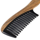 Onedor Handmade 100% Natural Chacate Preto With Buffalo Horn Wide Tooth Hair Combs - Anti-Static Sandalwood Scent Natural Hair Detangler Wooden Comb (Buffalo Horn Wide Tooth with Ripple Shape Handle) Onedor