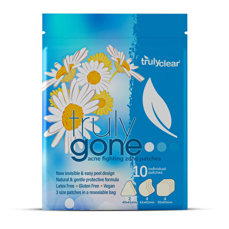 Truly Gone Acne Fighting Zone Patches, 100% Hydrocolloid Acne Patches to Heal Pimples Acne Scars and Whiteheads, Large Invisible Blemish Remover Stickers, Multiple Sizes and Shapes Truly Clear