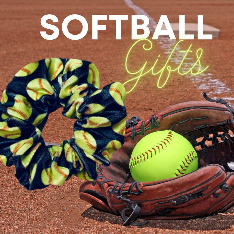 Softball Scrunchie, Softball Hair Accessories, Girls Softball Premium Velvet Scrunchie, Gift for Softball Player and Softball Teams (Black) Infinity Collection