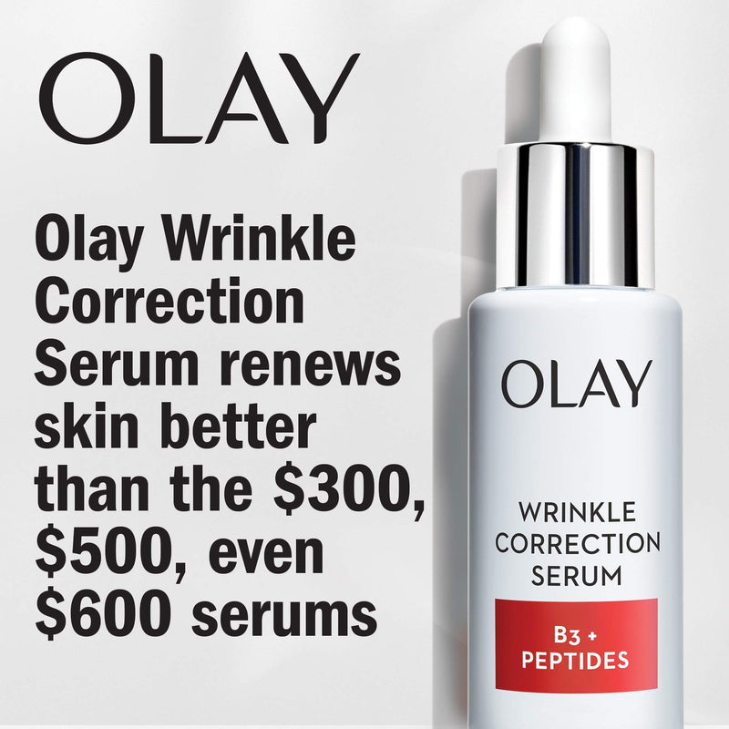 Olay Collagen Peptides Wrinkle Correction Serum with Vitamin B3, 1.3 Oz + Whip Face Moisturizer Travel/Trial Size Gift Set Olay